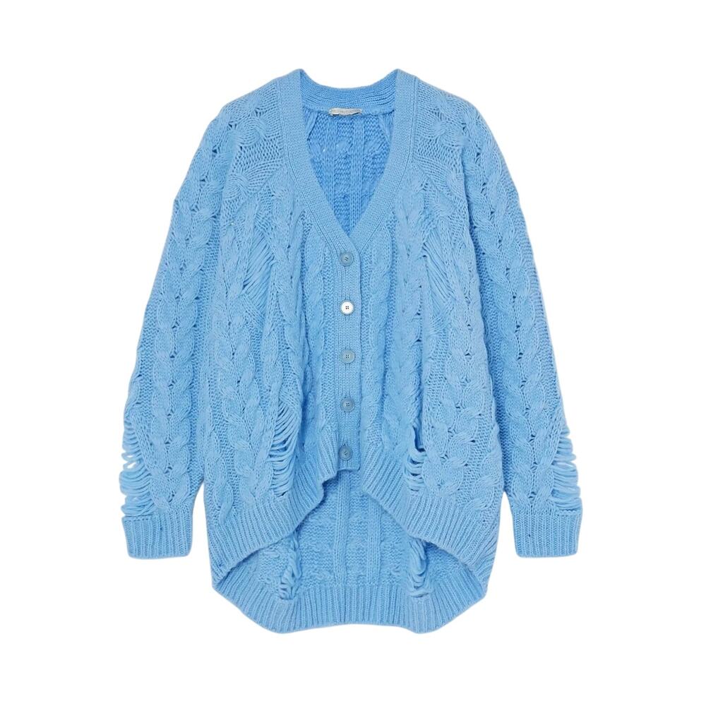 Stella McCartney Cerulean Distressed Cable-Knit Alpaca-Blend Cardigan size Small